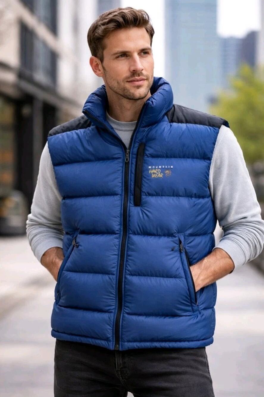 Mountain Hardwear Sub Zero Down Vest Embroidered Men’s Large Blue Black VINTAGE